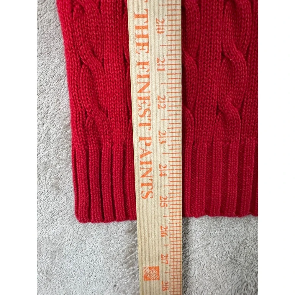 Vintage Ralph Lauren Sweater Mens M Red Cable‎ Knit V-Neck Navy Pony Logo EUC